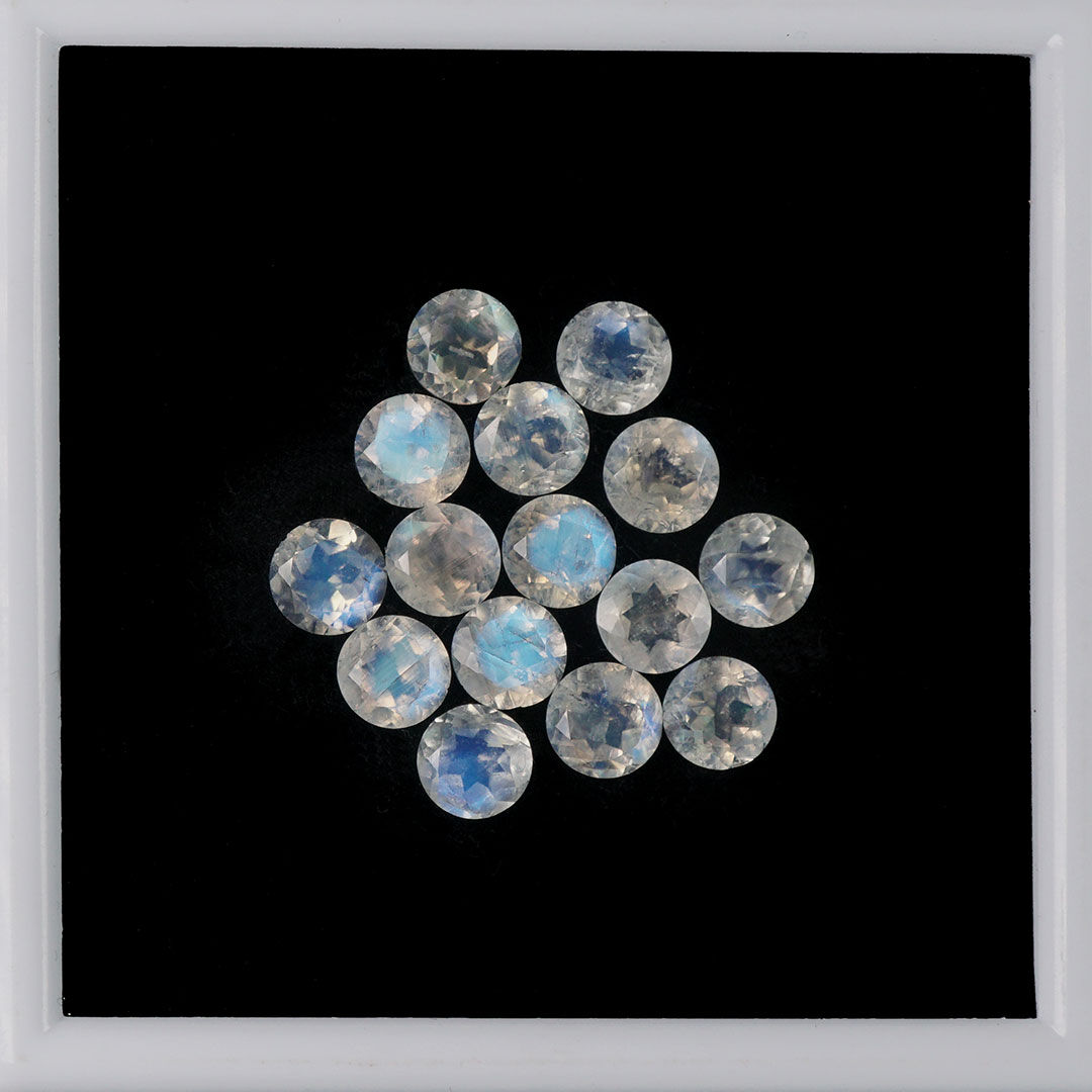 Kamień księżycowy, Okrągły, 6 mm, Fasetowany